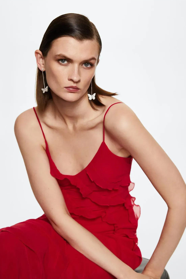 Trendy Ruffle Zipper Maxi Jurk
