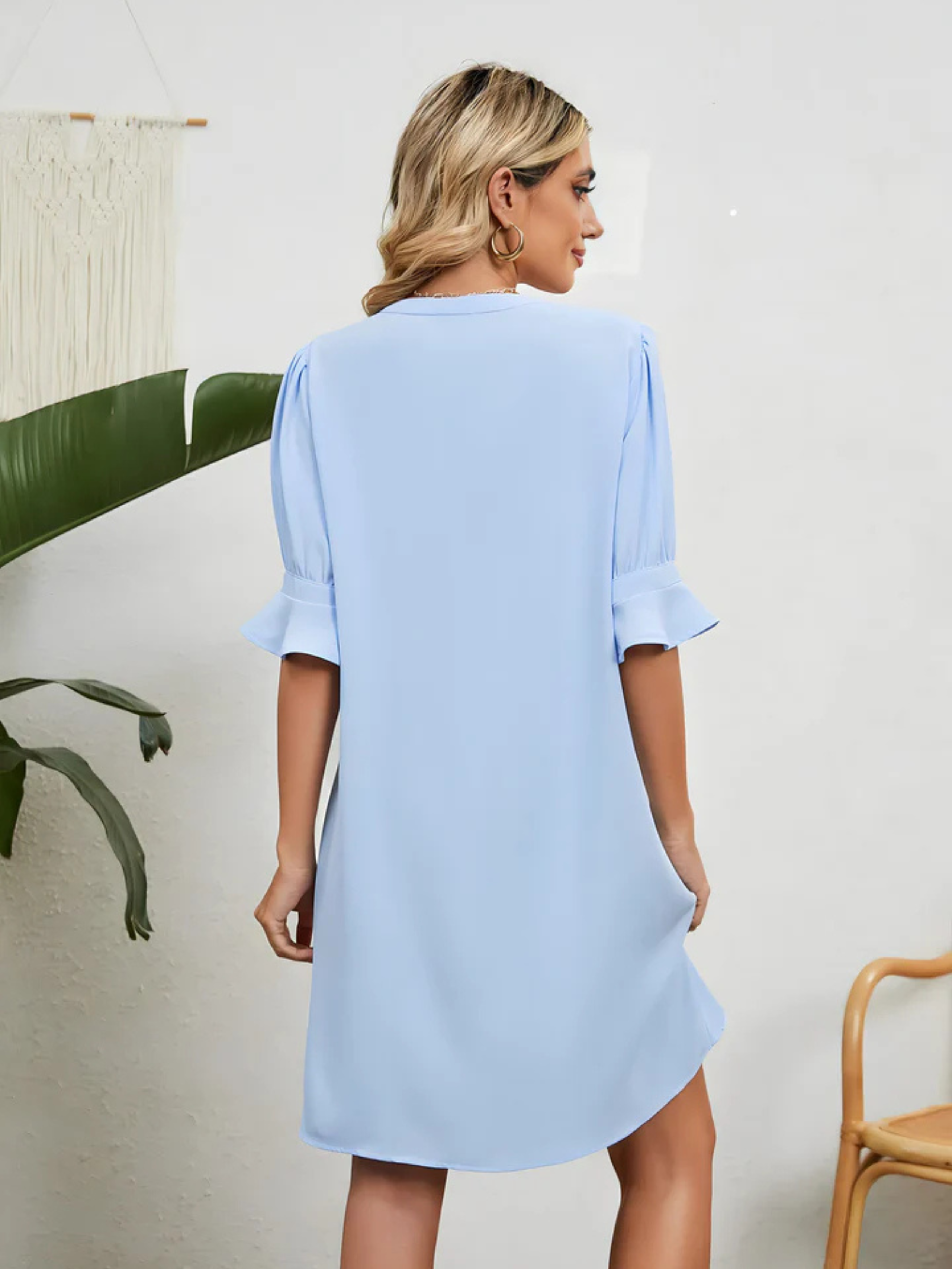 Geplooide Mini-jurk met Diepe V-hals voor Dames