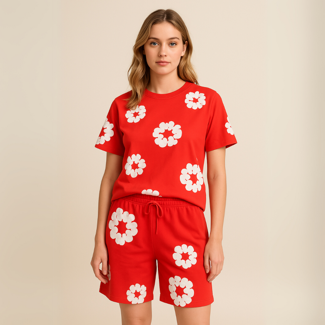 Katoenen Wreath T-Shirt en Shorts Set voor Heren en Dames