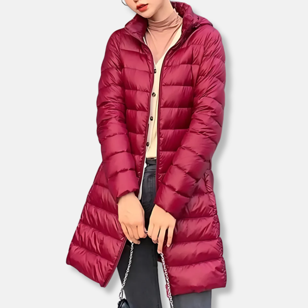 Women's Puffer Jacket – Slim Fit – Lightweight Quilted – Mid-Length with Hood