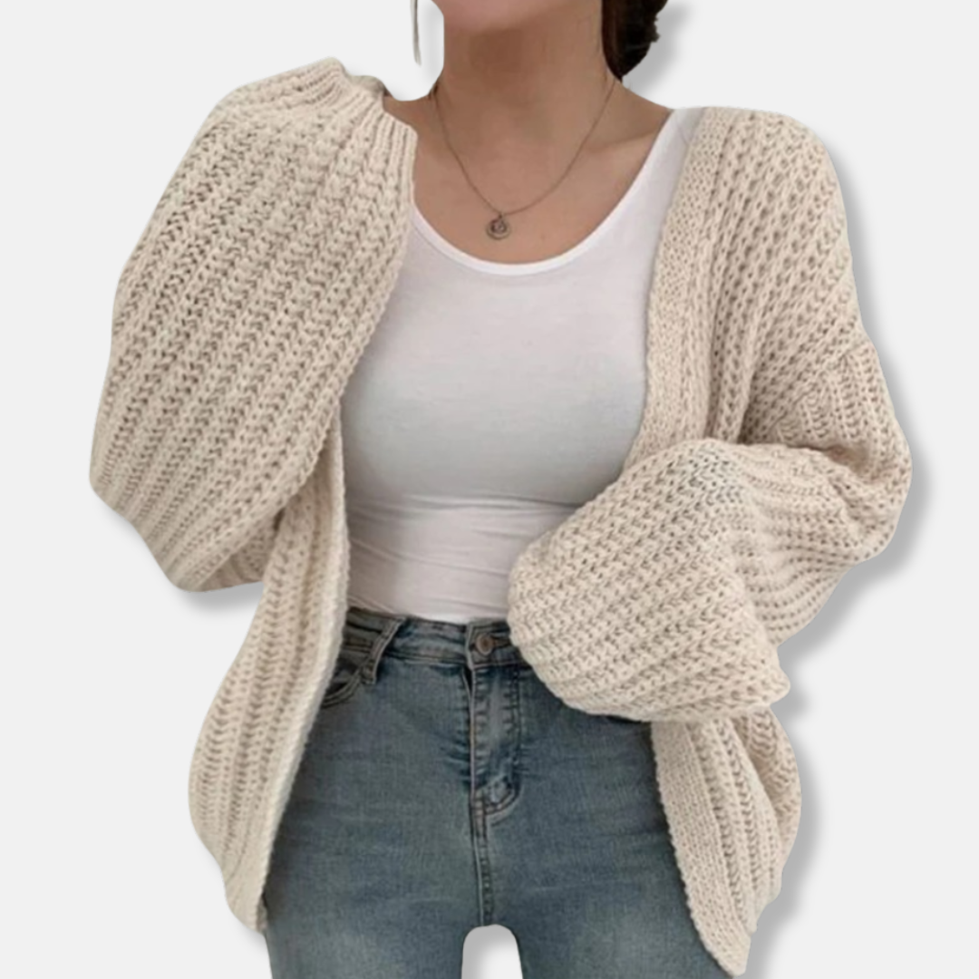 Ladies Cardigan – Oversized fit – Chunky ribbed knit – Balloon sleeves – Open front