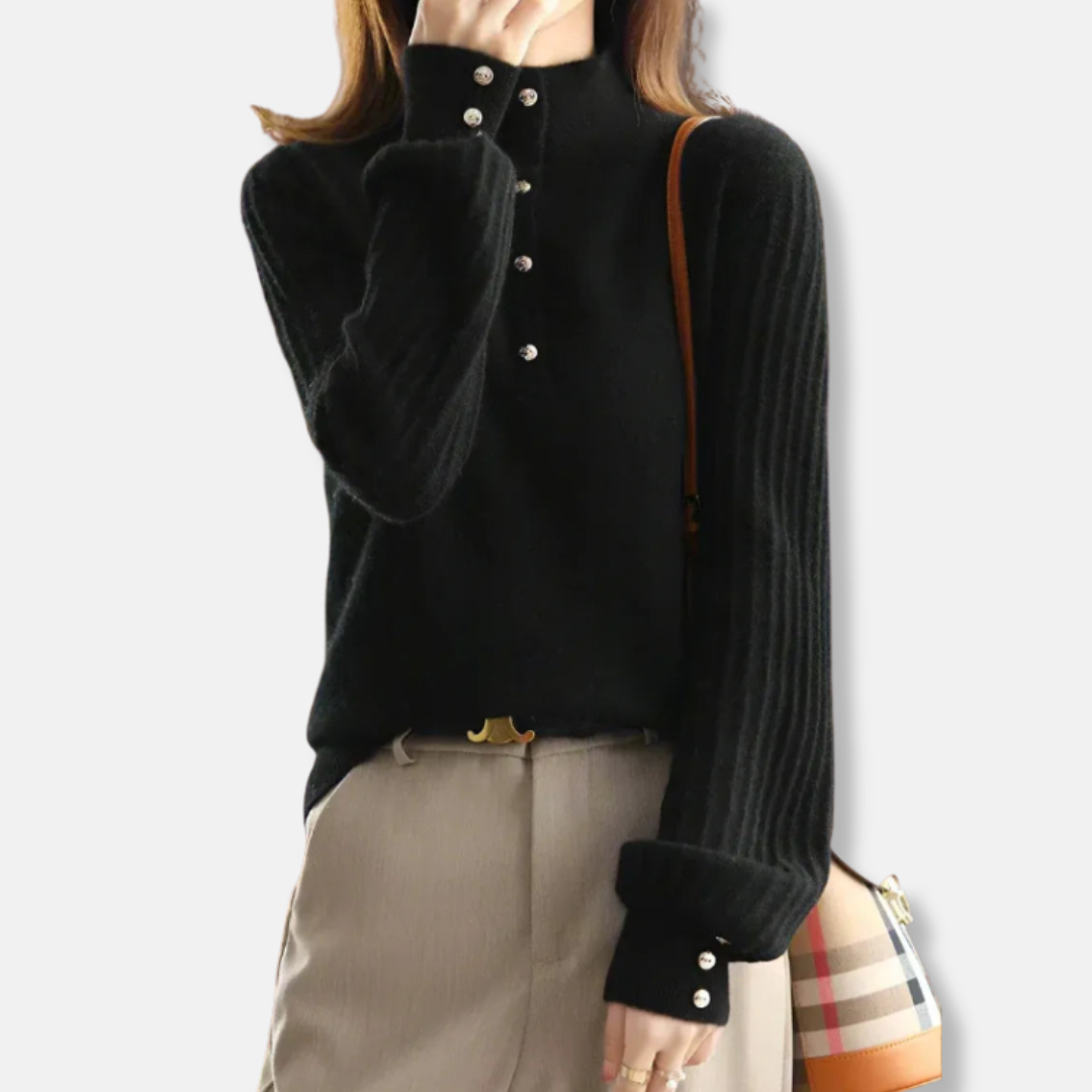 Women's sweatshirt – Wool blend – Relaxed fit – Mockneck – Balloon sleeves – Ribbed edges