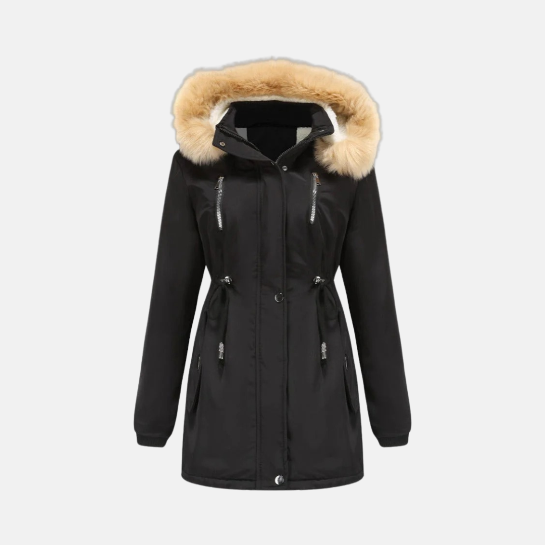 Women's Parka Coat – Mid-Length Model – Adjustable Waist – Faux Fur Hood – Warm Lined