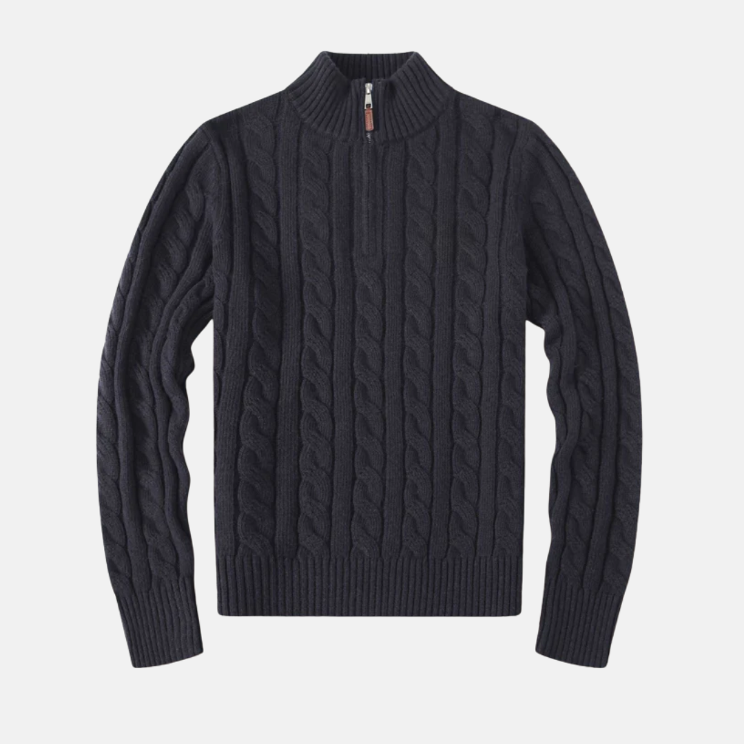 Men's sweatshirt with half zip – Regular fit – Cable knit – Stand-up collar