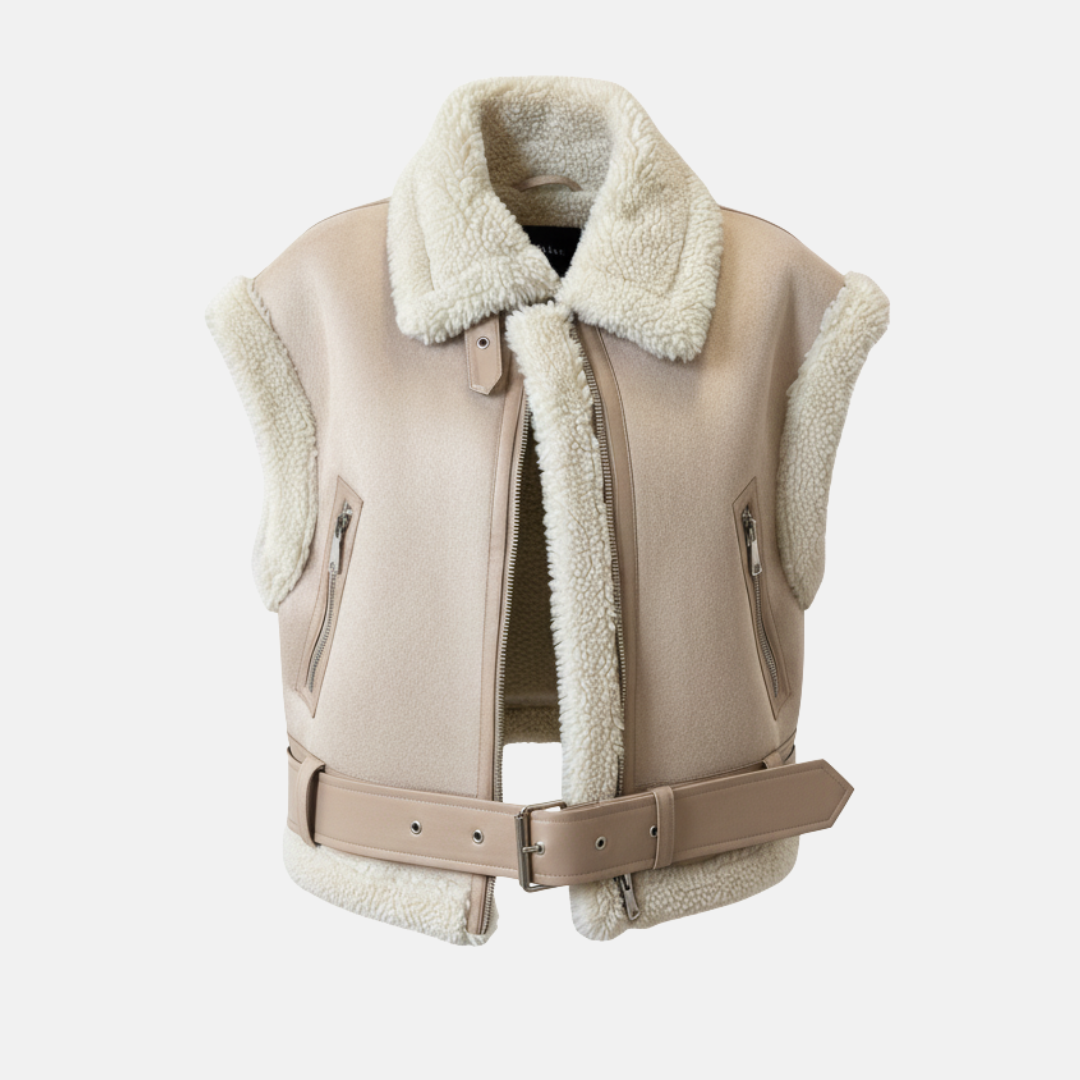 Women's Bodywarmer – Faux Fur Finish – Tailored Fit – With Belt Closure