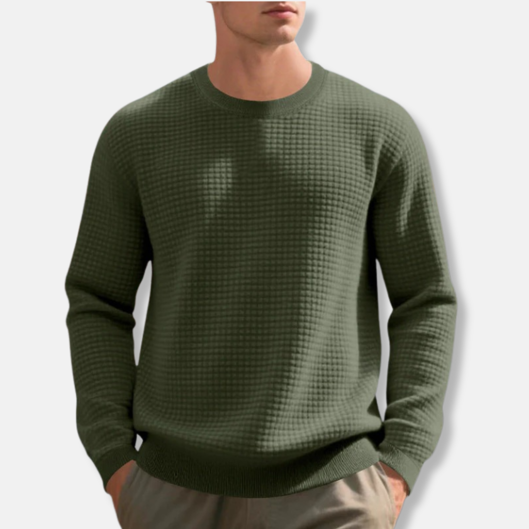 Men's Sweatshirt – Loose Fit – Waffle Texture – Round Neck – Ribbed Cuffs