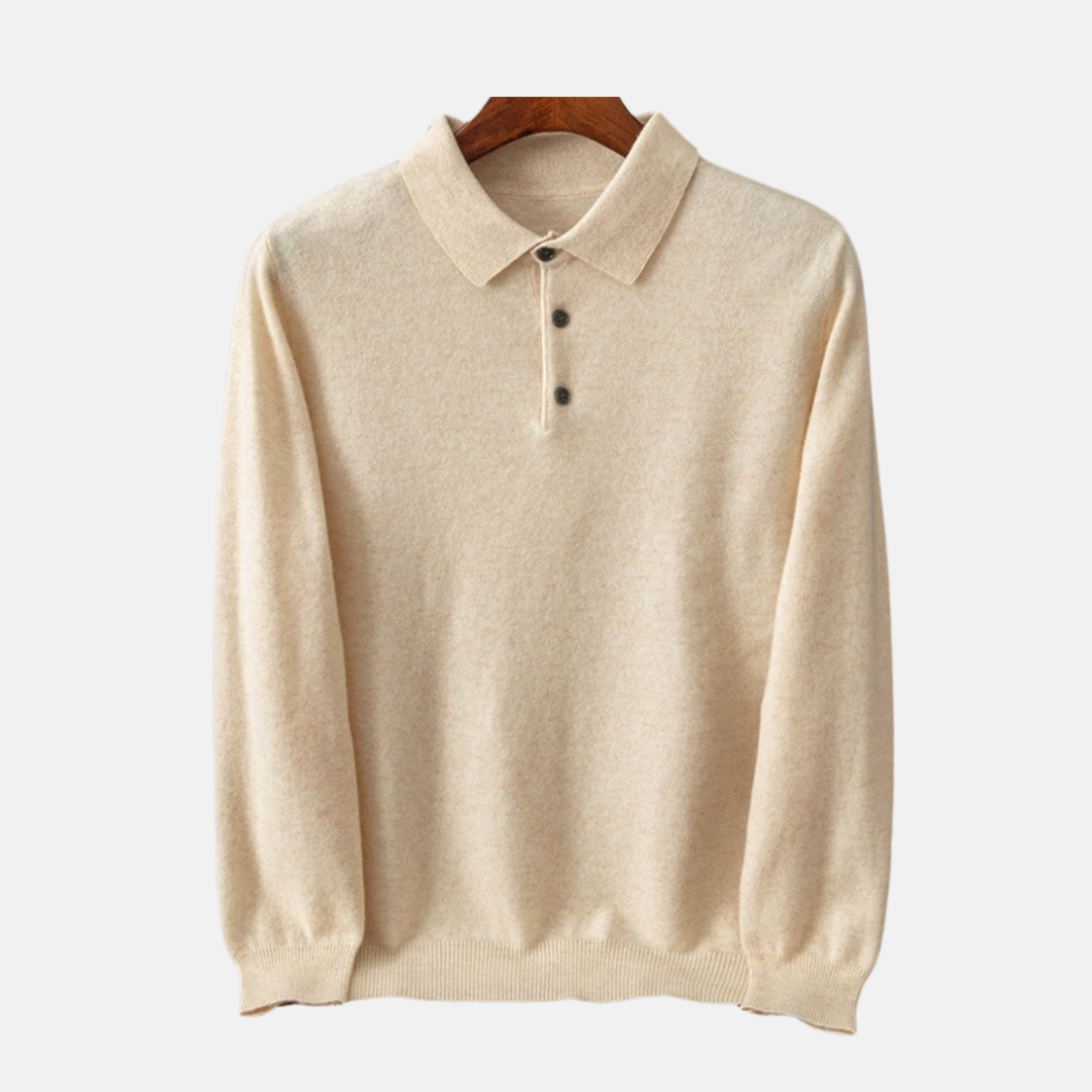 Men's polo sweatshirt – Regular fit – Fine knit – Ribbed trims – Button closure