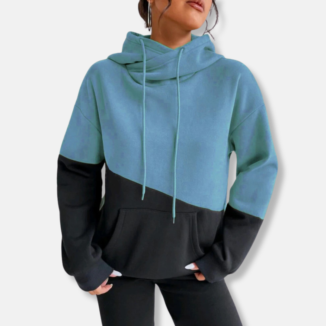 Women's hoodie – Relaxed fit – Soft knit fabric – Colorblock – Kangaroo pocket
