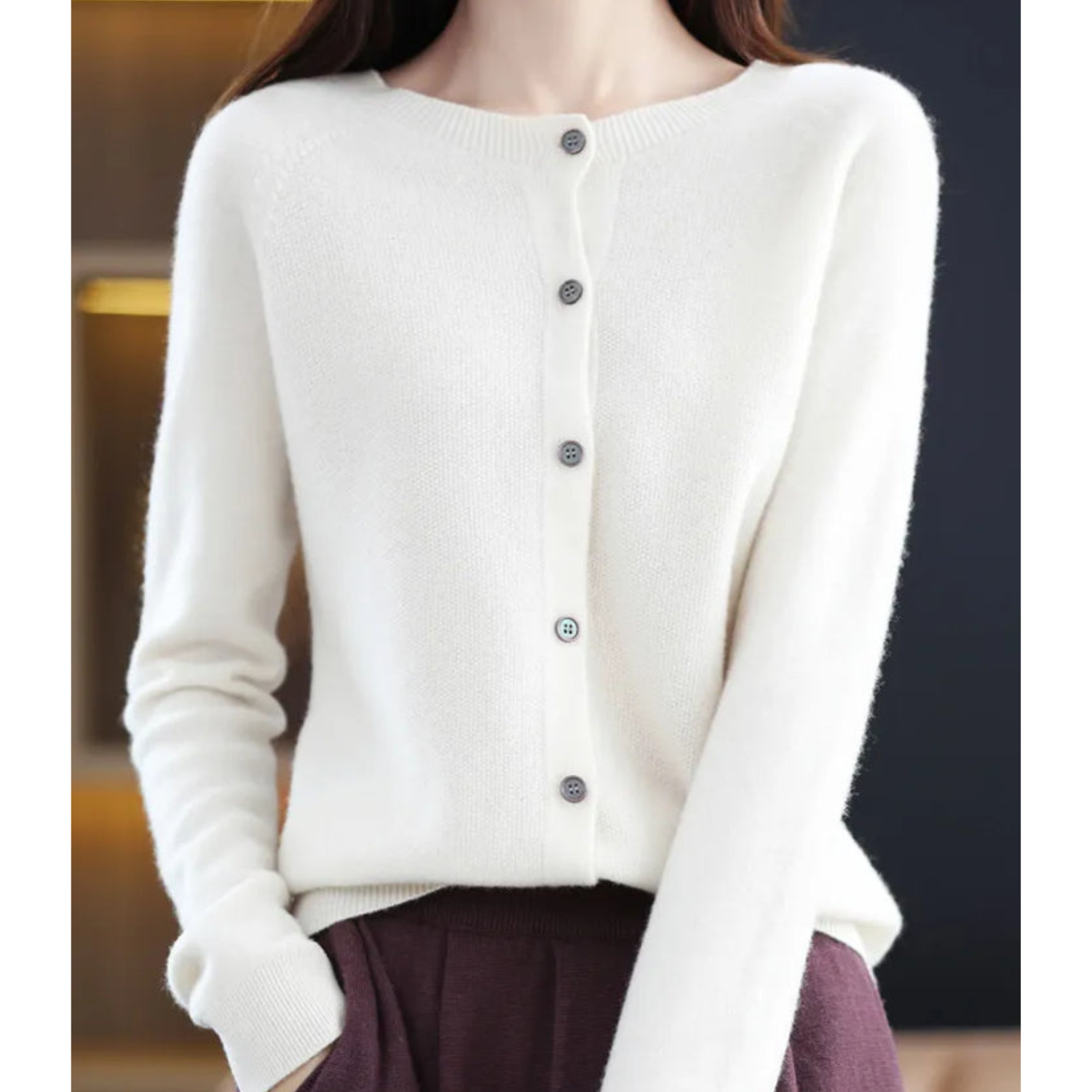 Zachte Pure Merino Wol O-Hals Cardigan voor Dames