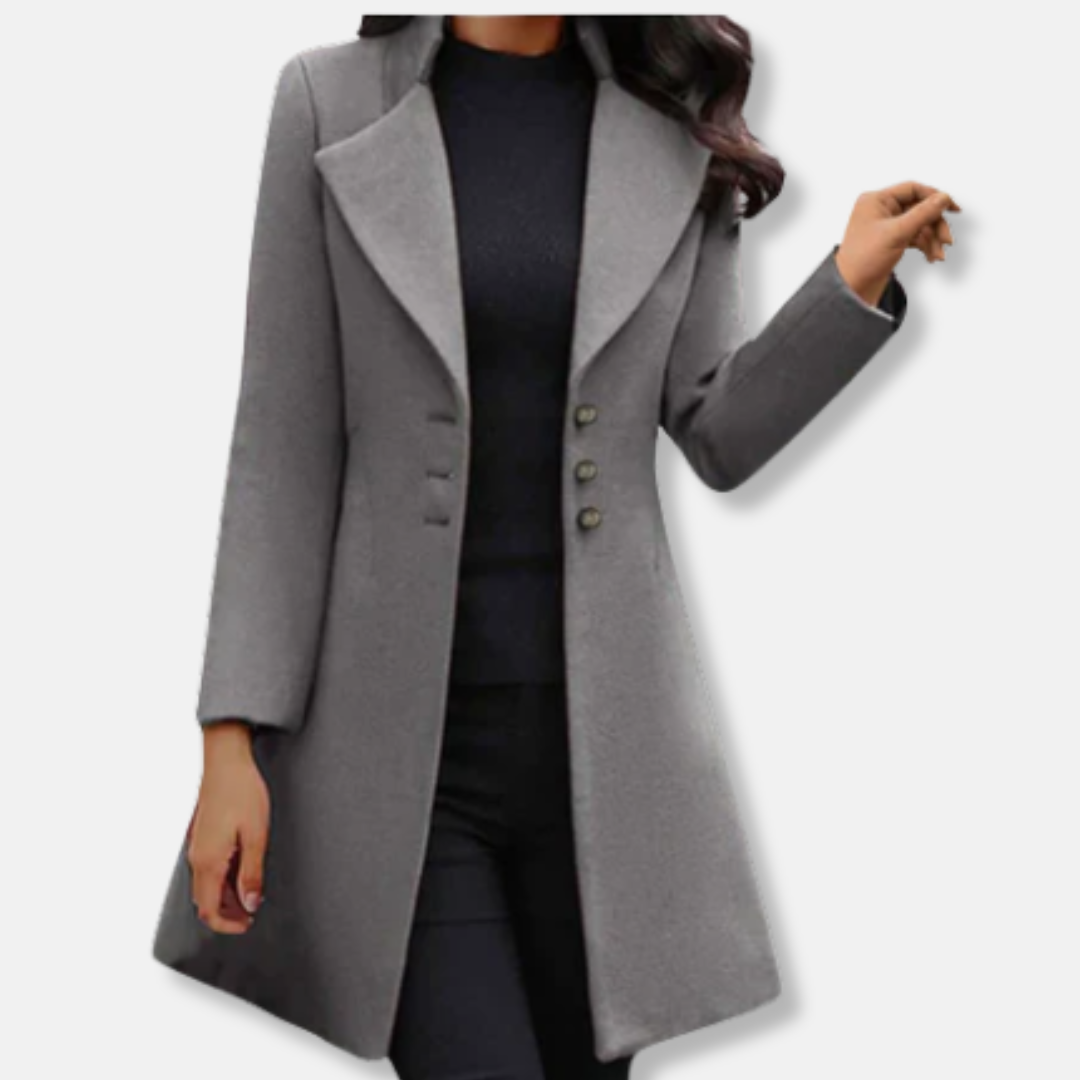 Women's Long Coat - Wool - Slim Fit - Mid-length - Notched lapel - Double row buttons