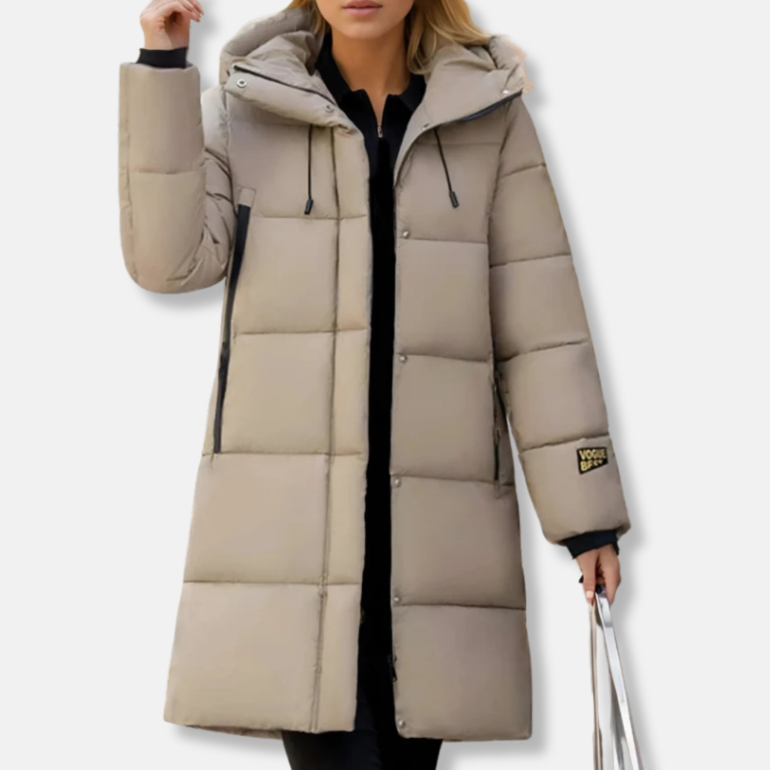 Women's Long Puffer Jacket – Oversized Fit – Quilted – Hood – Windproof