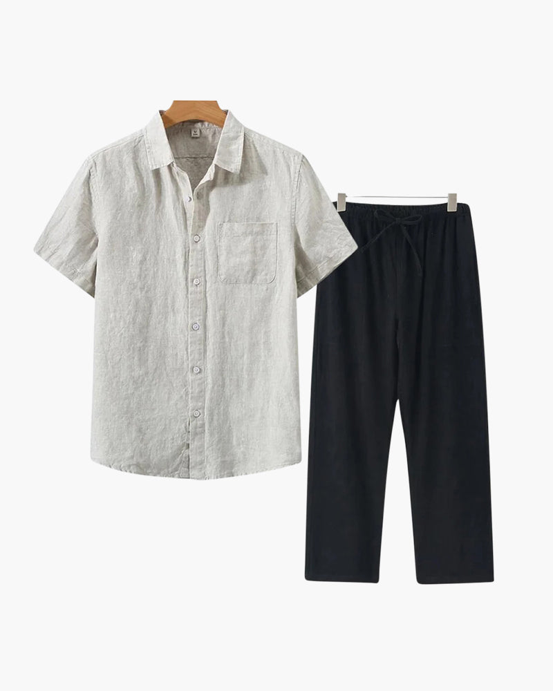 Premium Linnen Overhemd en Broek Set voor Heren