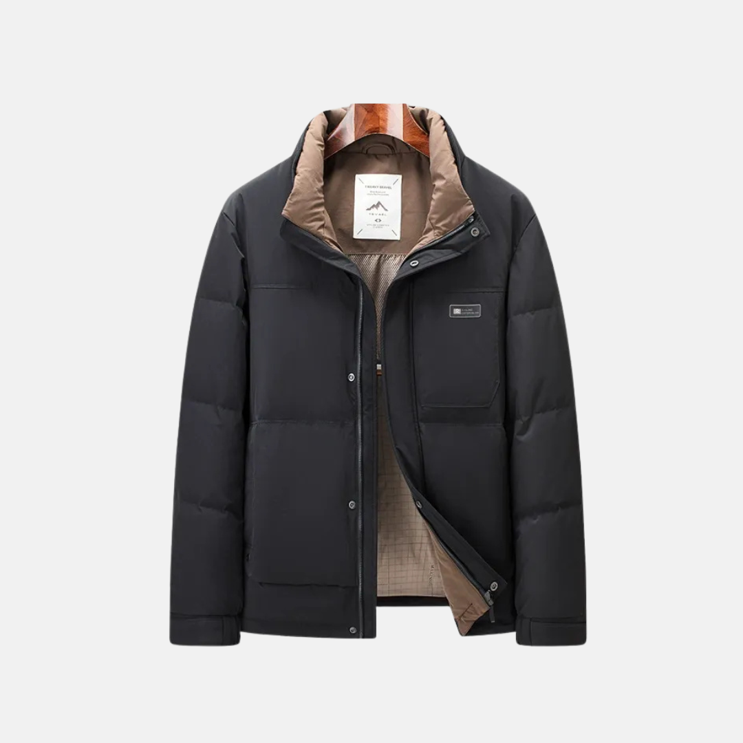 Men's Puffer Jacket – Regular Fit – Windproof Lined – Stand Collar – Zipper Closure