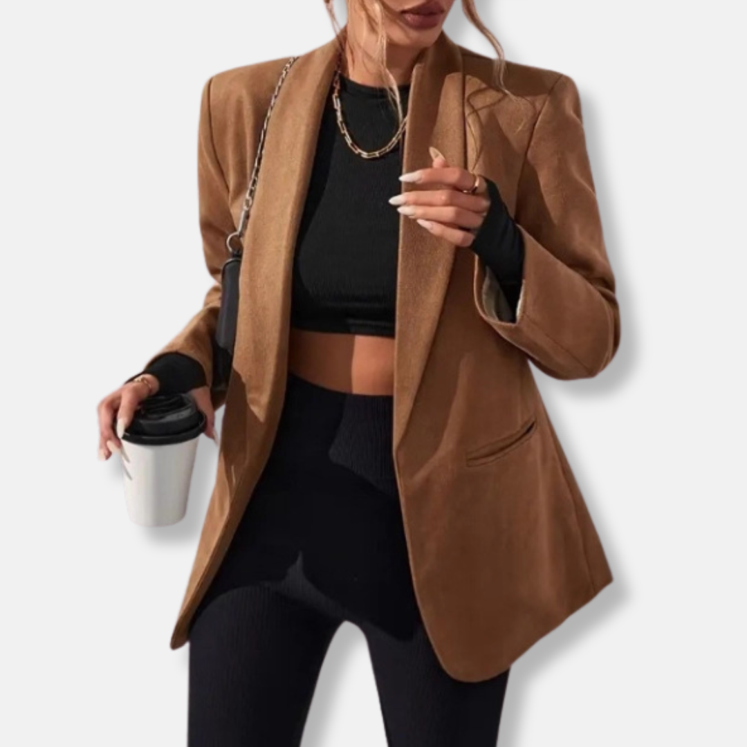 Women's Blazer – Oversized Fit – Open Front – Shawl Collar – Long Length