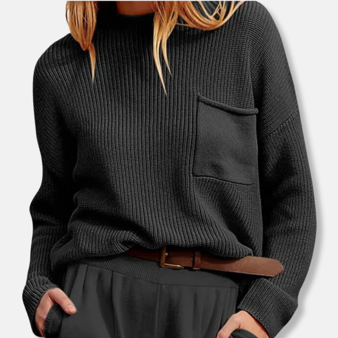Women's sweater – Relaxed fit – Ribbed knit – Round neck – Long sleeves – Chest pocket