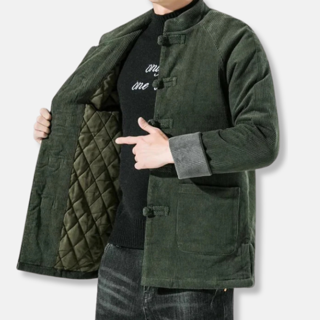 Men's Jacket – Corduroy – Relaxed Fit – Padded – Frog-Button Closure – Band Collar