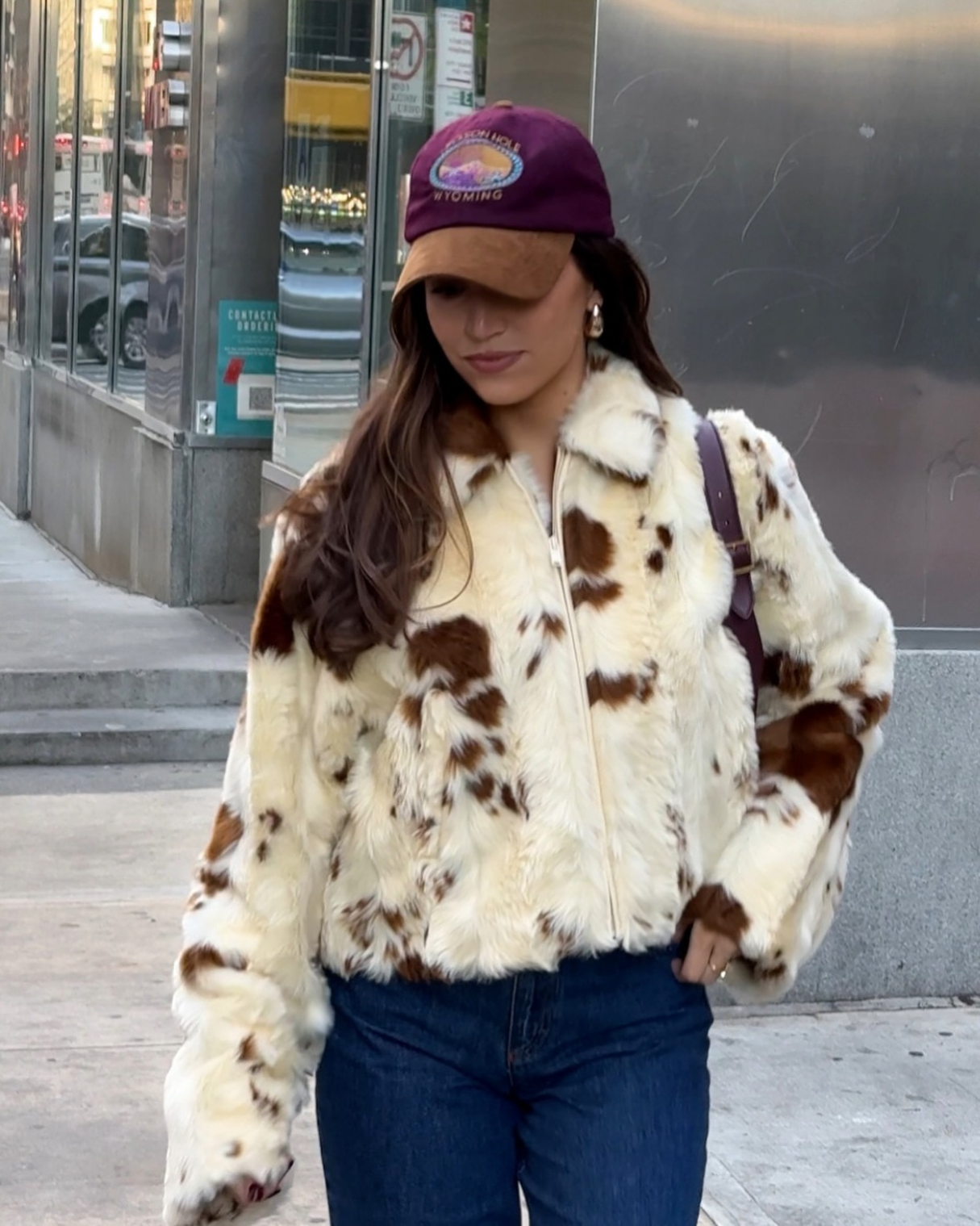 Isla fuzzy coat | Relaxed-fit coat with cow print