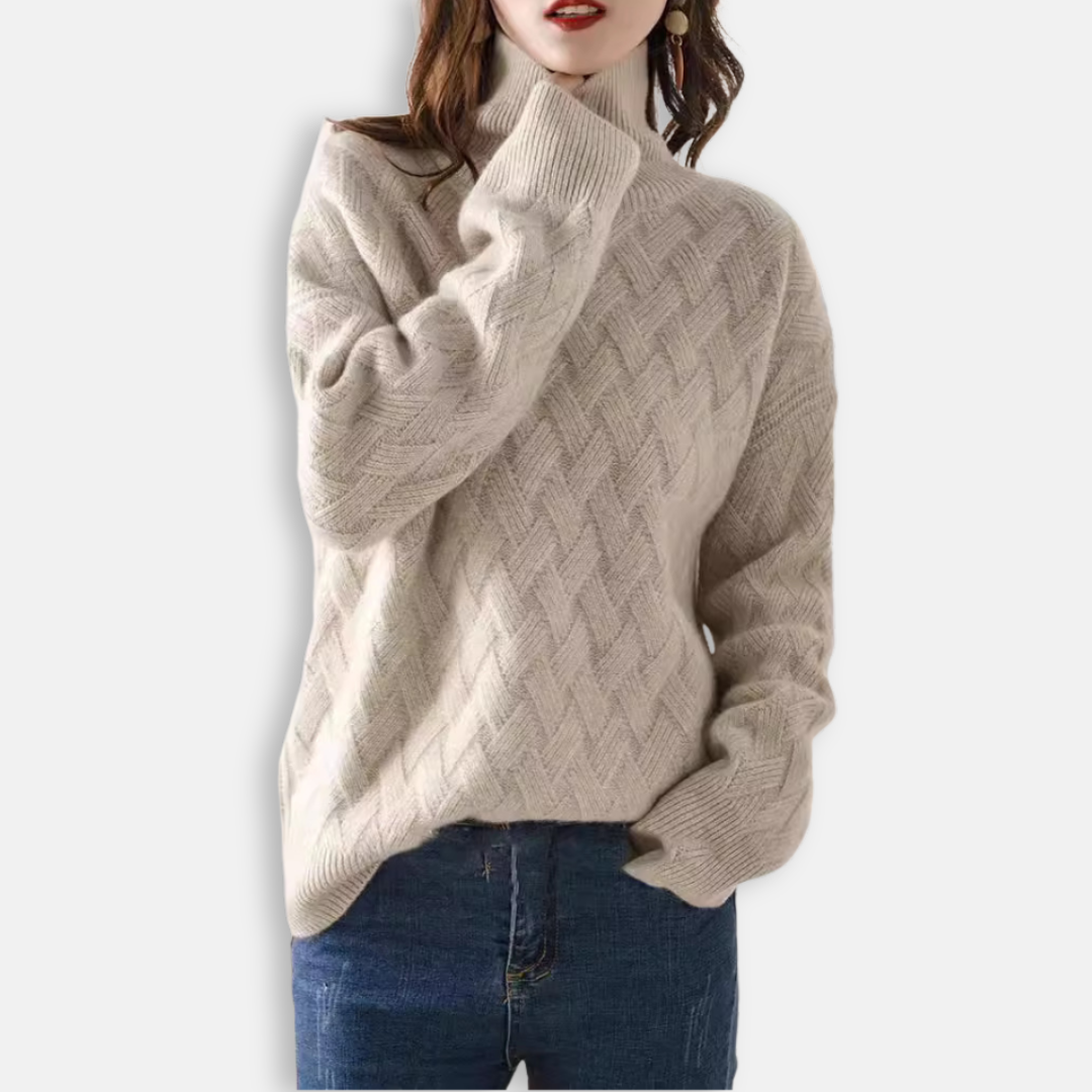 Ladies Pullover Sweater – Oversized Fit – Ribbed Turtleneck – Textured Knit