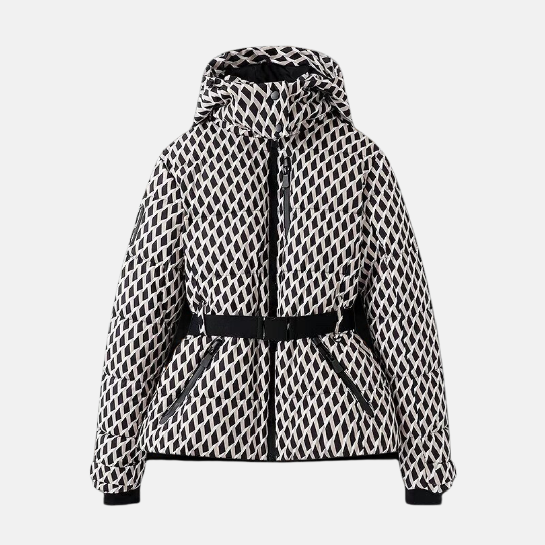 Women's Puffer Jacket – Quilted and Insulated – Adjustable Waist – Hooded Collar