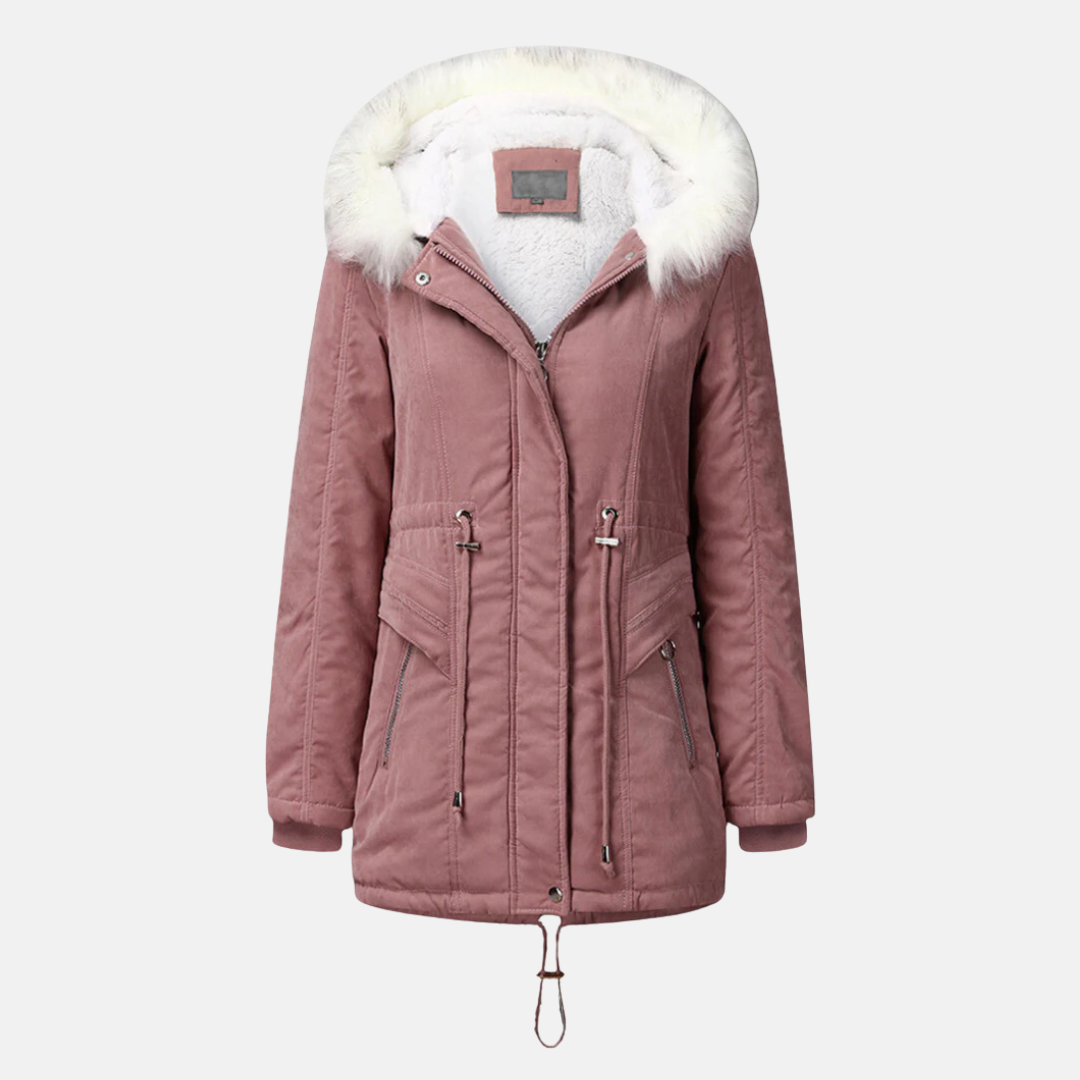 Ladies Jacket – Mid Length Model – Fleece Lining – Waist Drawstring – Removable Hood