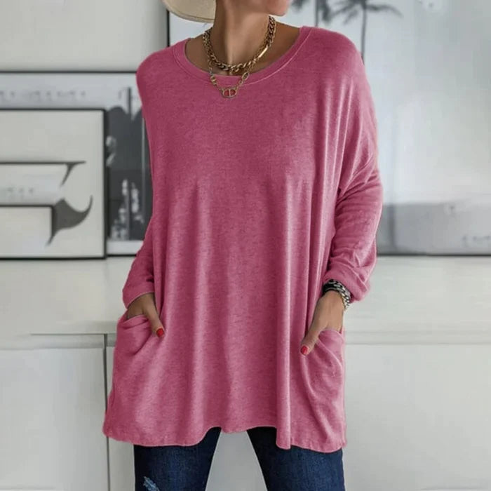 Women's Tunic Top – Loose Fit – Soft Knit Fabric – Long Sleeve – With Pockets