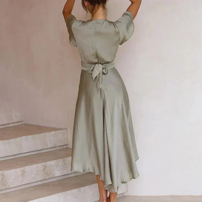 Elegante Vintage Vloeibare Midi Jurk voor Dames
