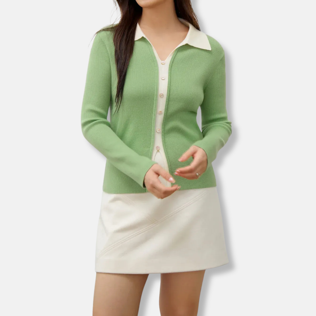 Ladies Knitted Top – Slim Fit – Ribbed Texture – 2-in-1 Design – Button Closure