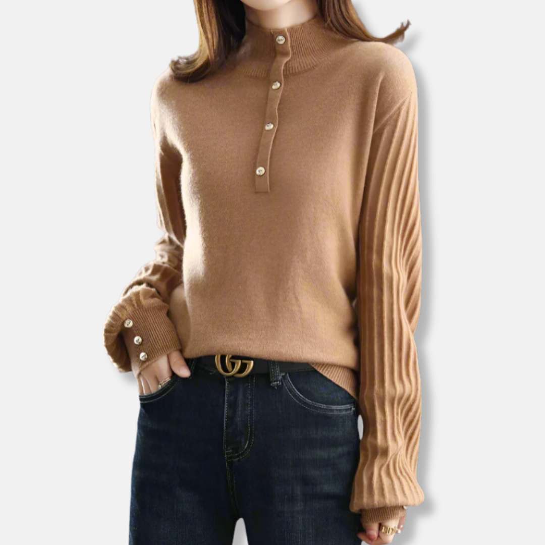 Women's sweatshirt – Wool blend – Relaxed fit – Mockneck – Balloon sleeves – Ribbed edges