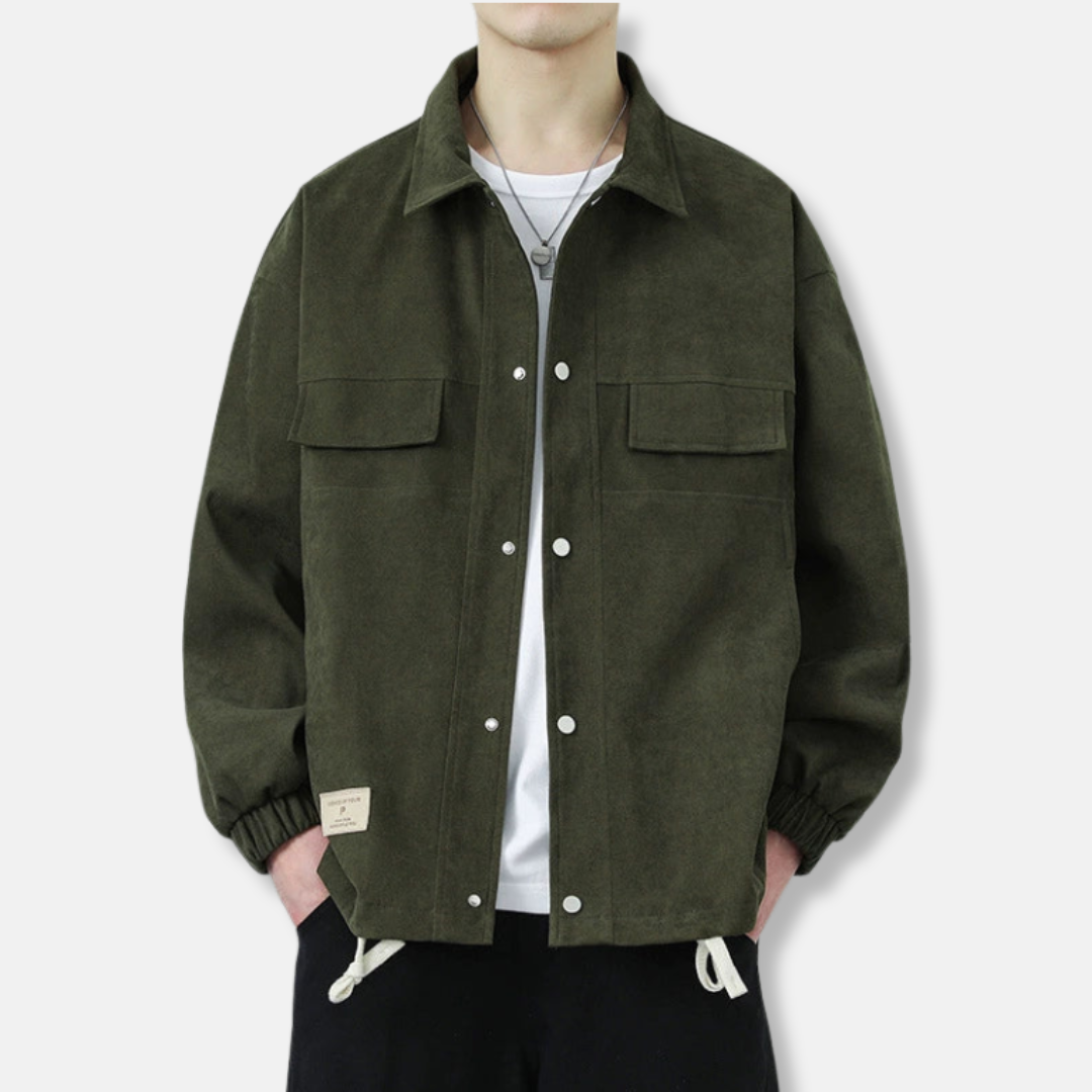 Men's Casual Jacket – Boxy Fit – Cotton Blend – Point Collar – Snap-button Closure – Drawstring Hem