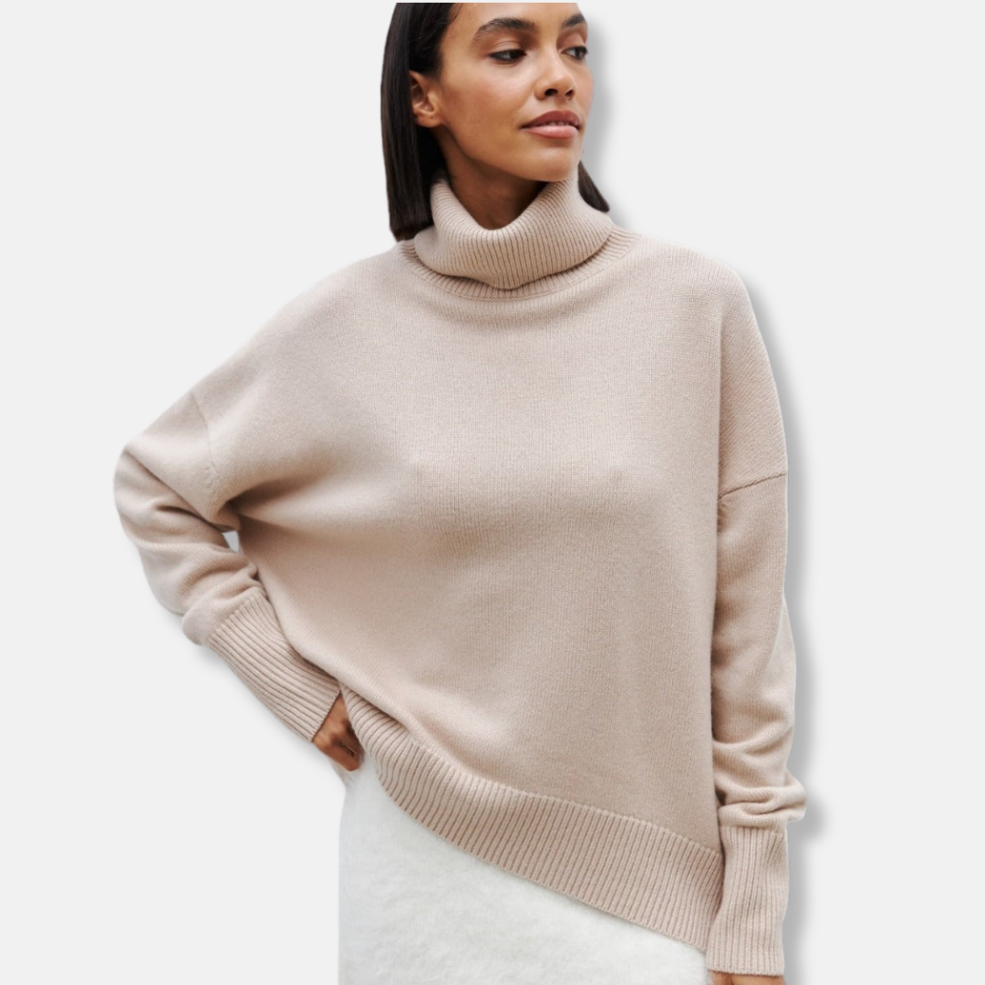 Women's Sweater - Fine Knit - Oversized - Turtleneck - Long Sleeves