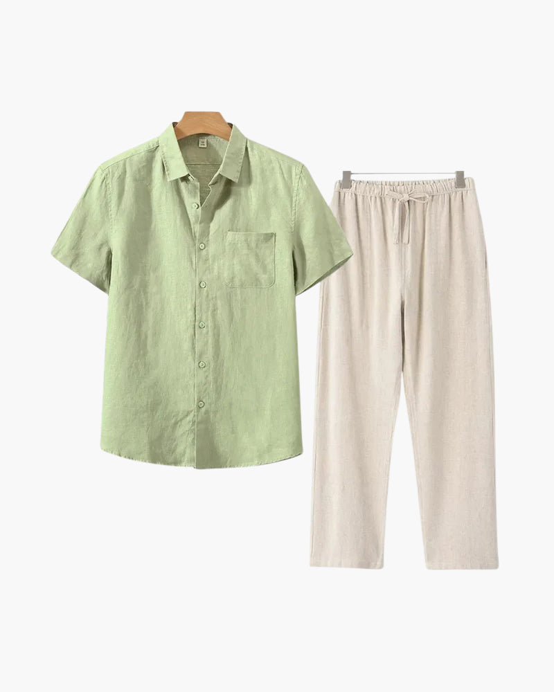 Premium Linnen Overhemd en Broek Set voor Heren