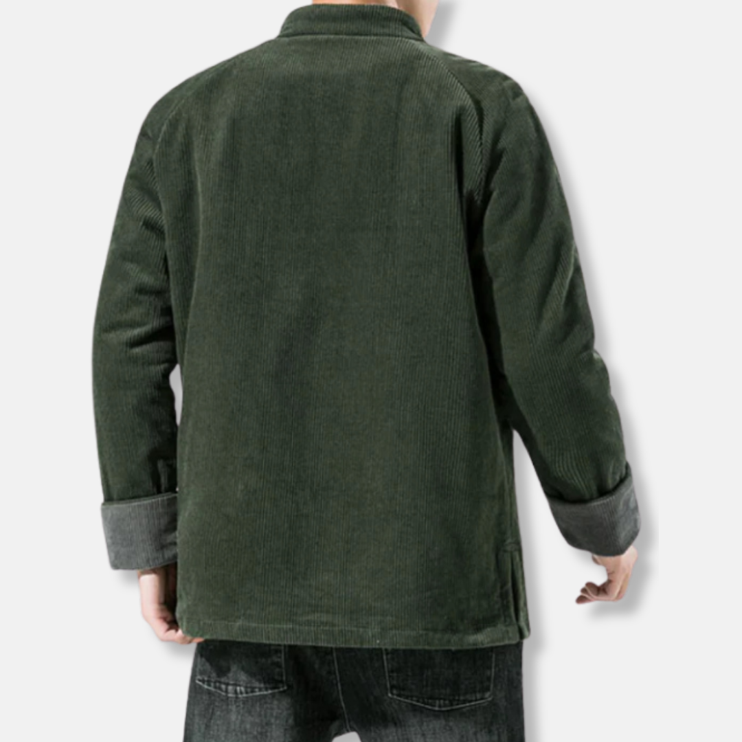 Men's Jacket – Corduroy – Relaxed Fit – Padded – Frog-Button Closure – Band Collar