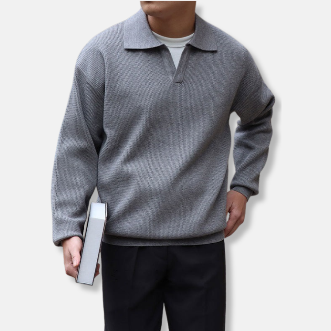 Men's Sweater Pullover – V-neck – Relaxed Fit – Knitted Texture – Ribbed Trims