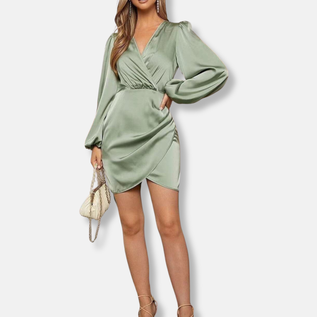 Isabella Elegant Satin Dress with Puff Sleeves