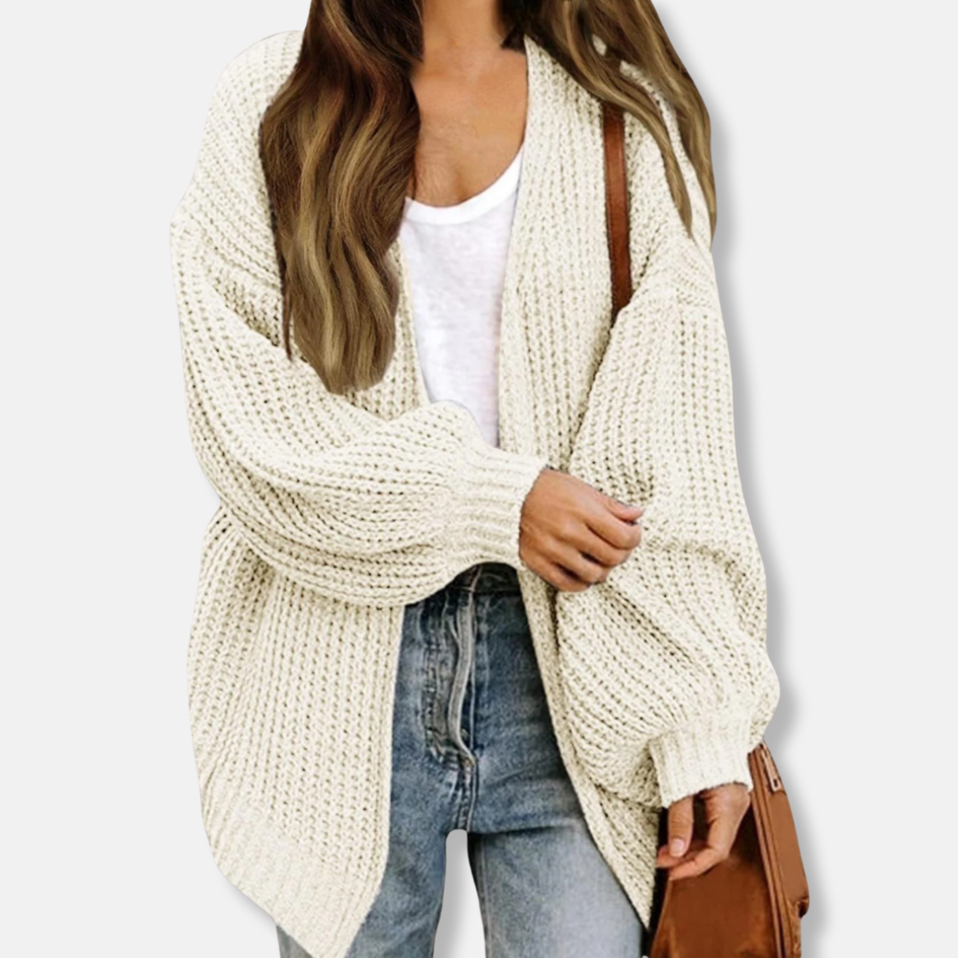 Ladies Cardigan – Oversized Fit – Chunky Knit – Open Front – Lantern Sleeves