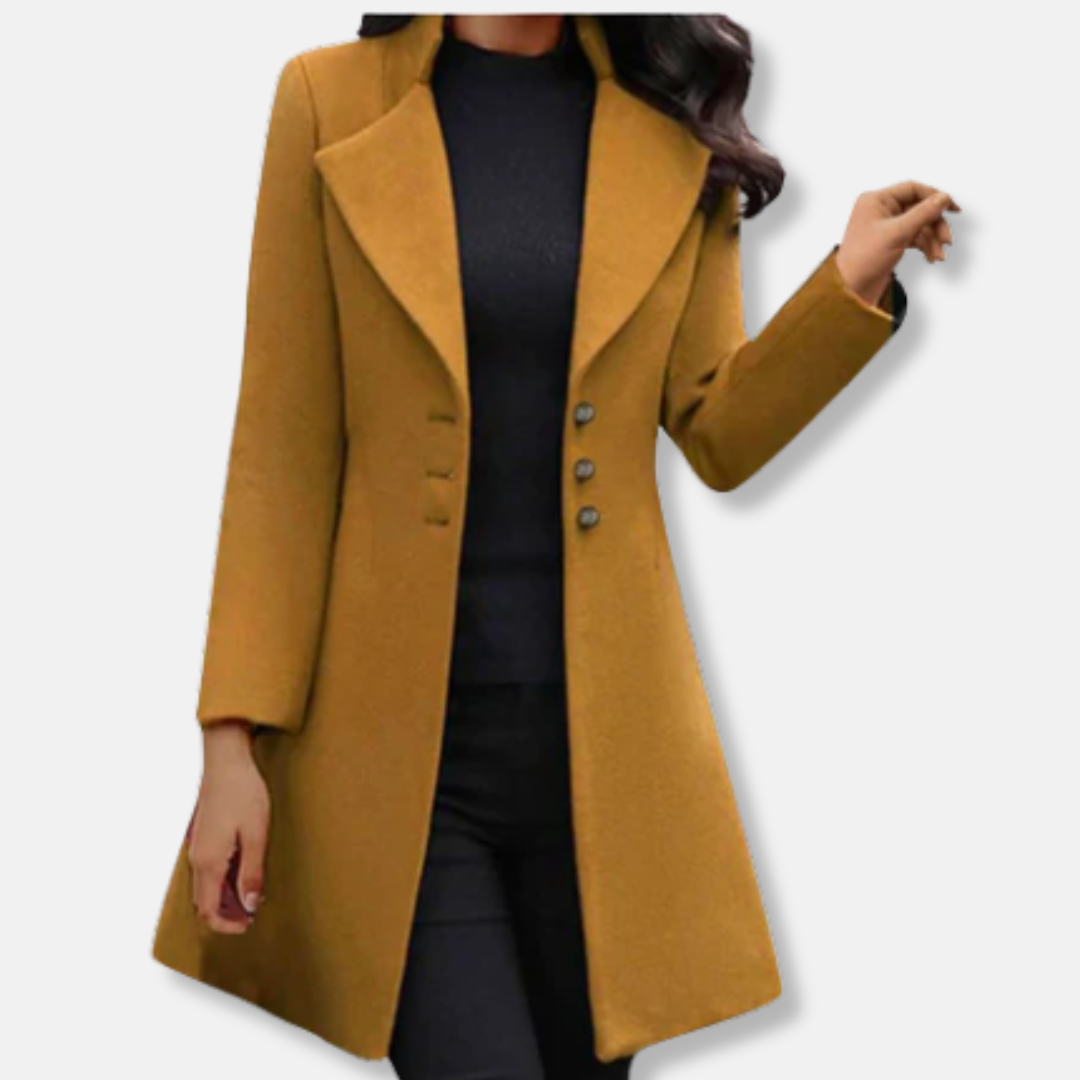 Women's Long Coat - Wool - Slim Fit - Mid-length - Notched lapel - Double row buttons
