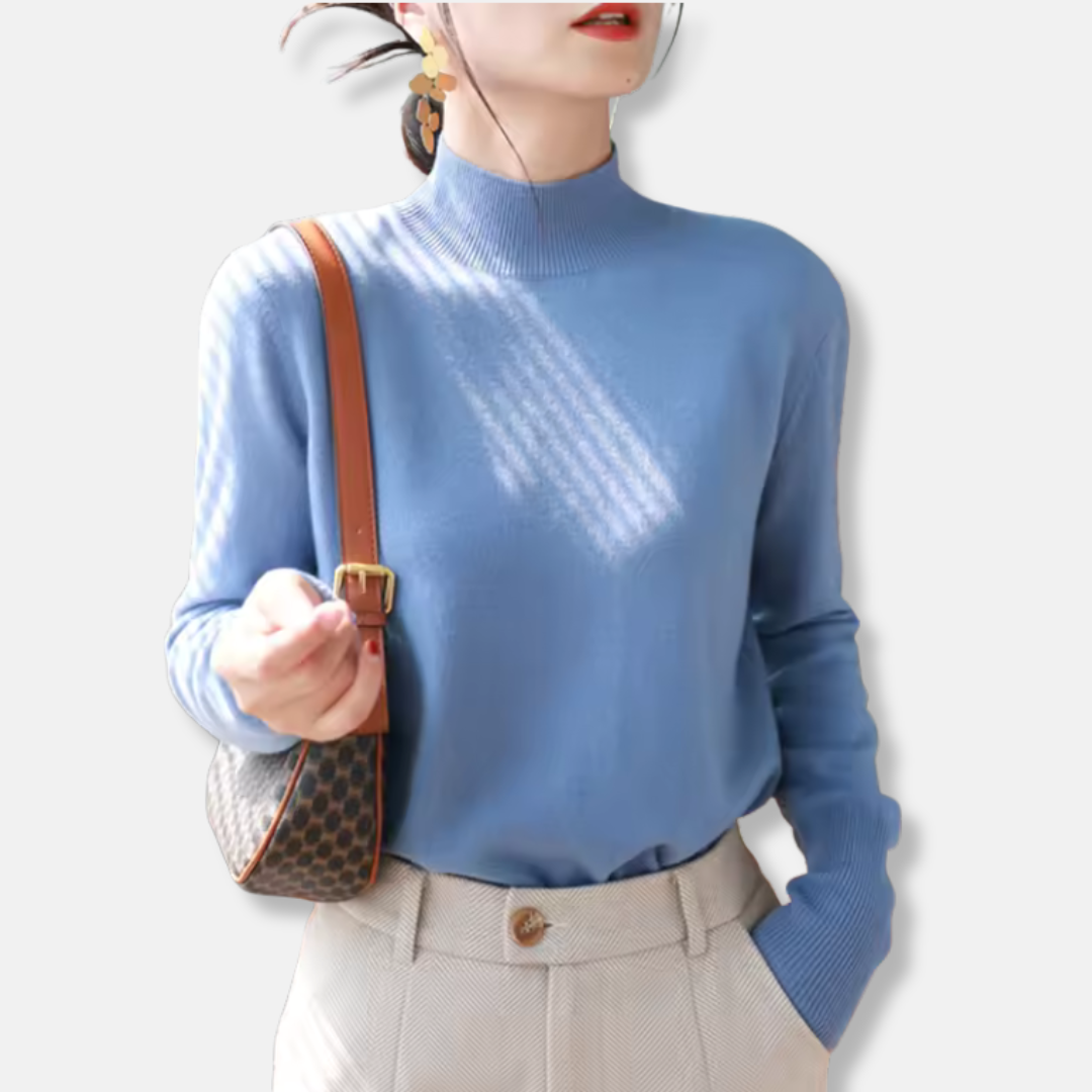 Women's Sweater – Slim Fit – Lightweight Knit – Turtleneck – Ribbed Edges