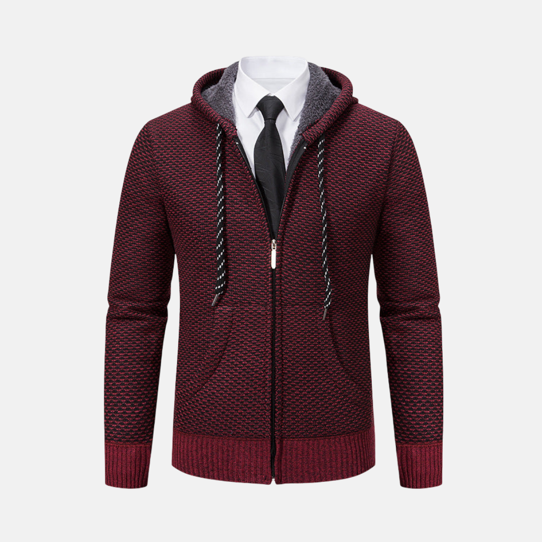 Men's hooded vest – Relaxed fit – Knitted texture – Fleece lined – Zipper closure