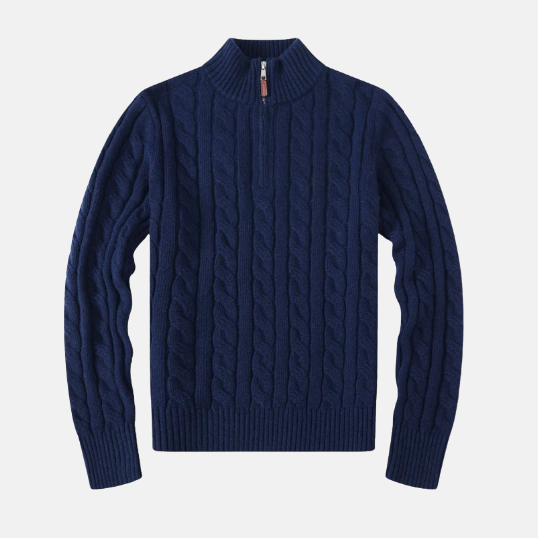 Men's sweatshirt with half zip – Regular fit – Cable knit – Stand-up collar