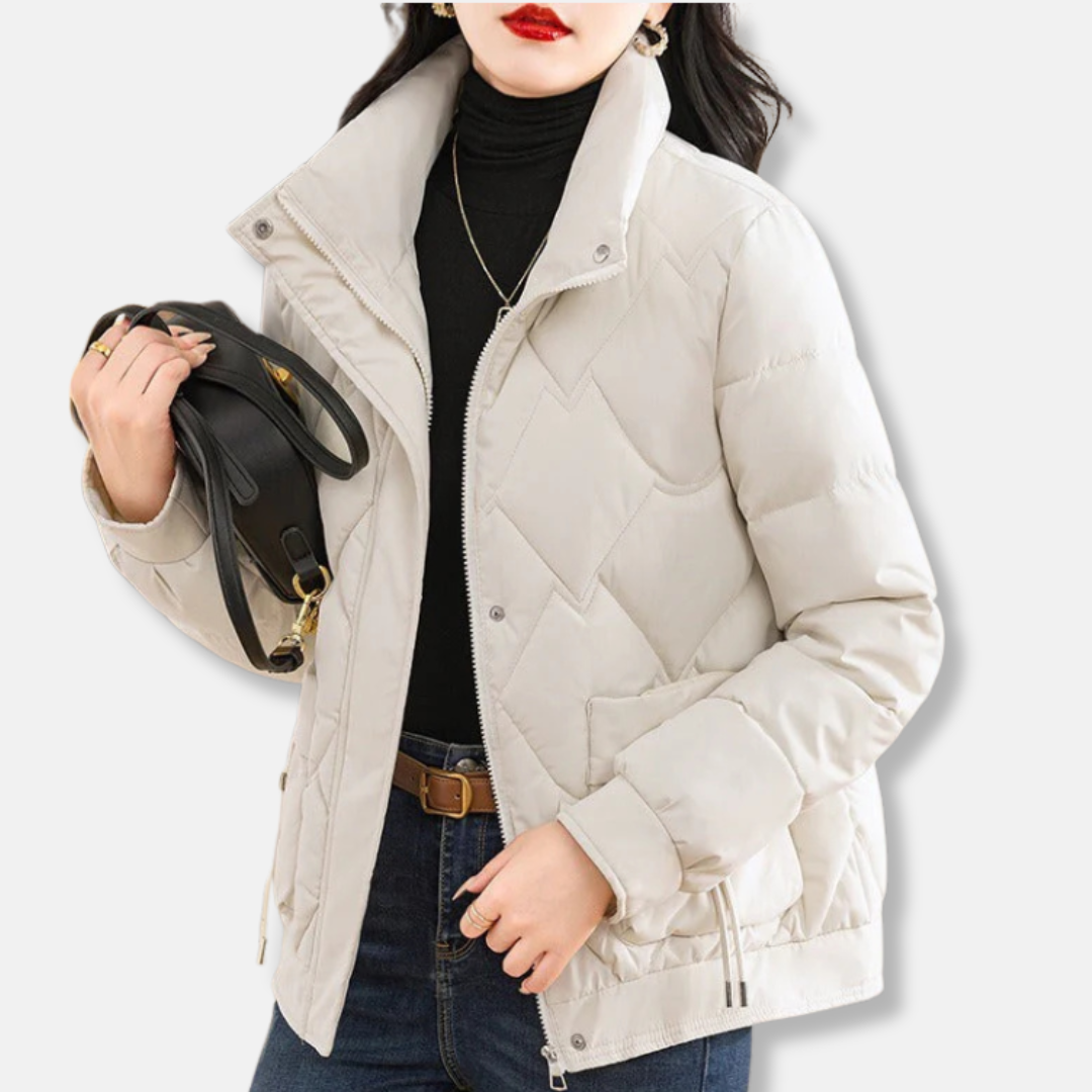 Women's Padded Jacket – Relaxed Fit – Diamond-Stitched Lining – High Collar