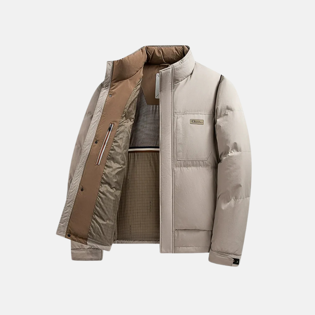 Men's Puffer Jacket – Regular Fit – Windproof Lined – Stand Collar – Zipper Closure