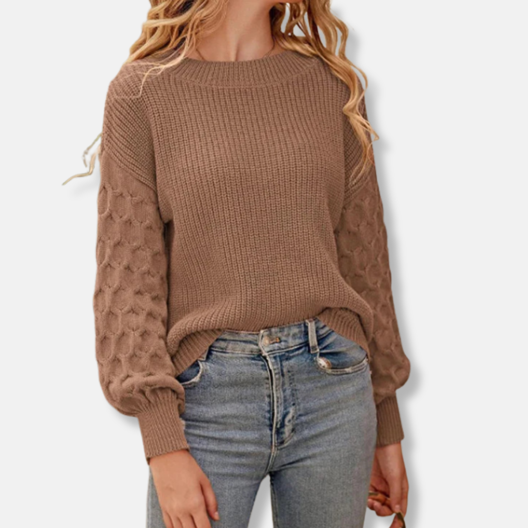 Women's sweater – Relaxed fit – Knitted – Textured sleeves – Balloon sleeves – Ribbed trims
