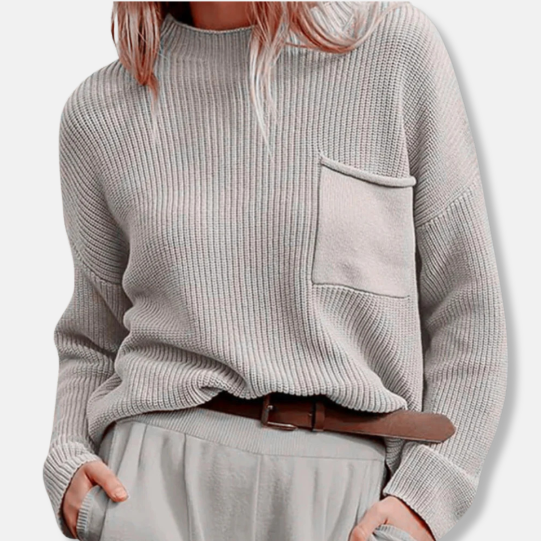 Women's sweater – Relaxed fit – Ribbed knit – Round neck – Long sleeves – Chest pocket