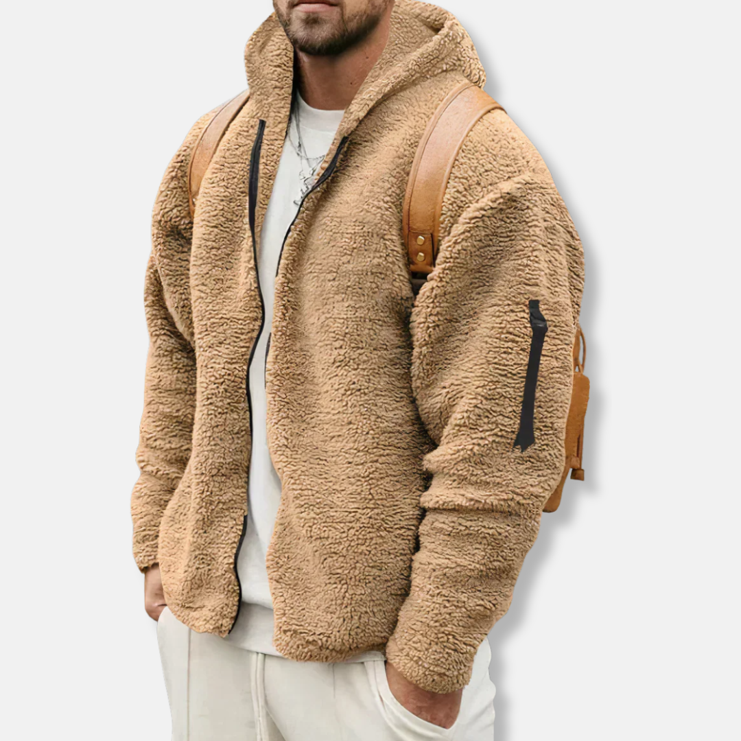 Men's Hoodie – Relaxed Fit – Sherpa Fleece – Full Zip – Side Pockets – Lined