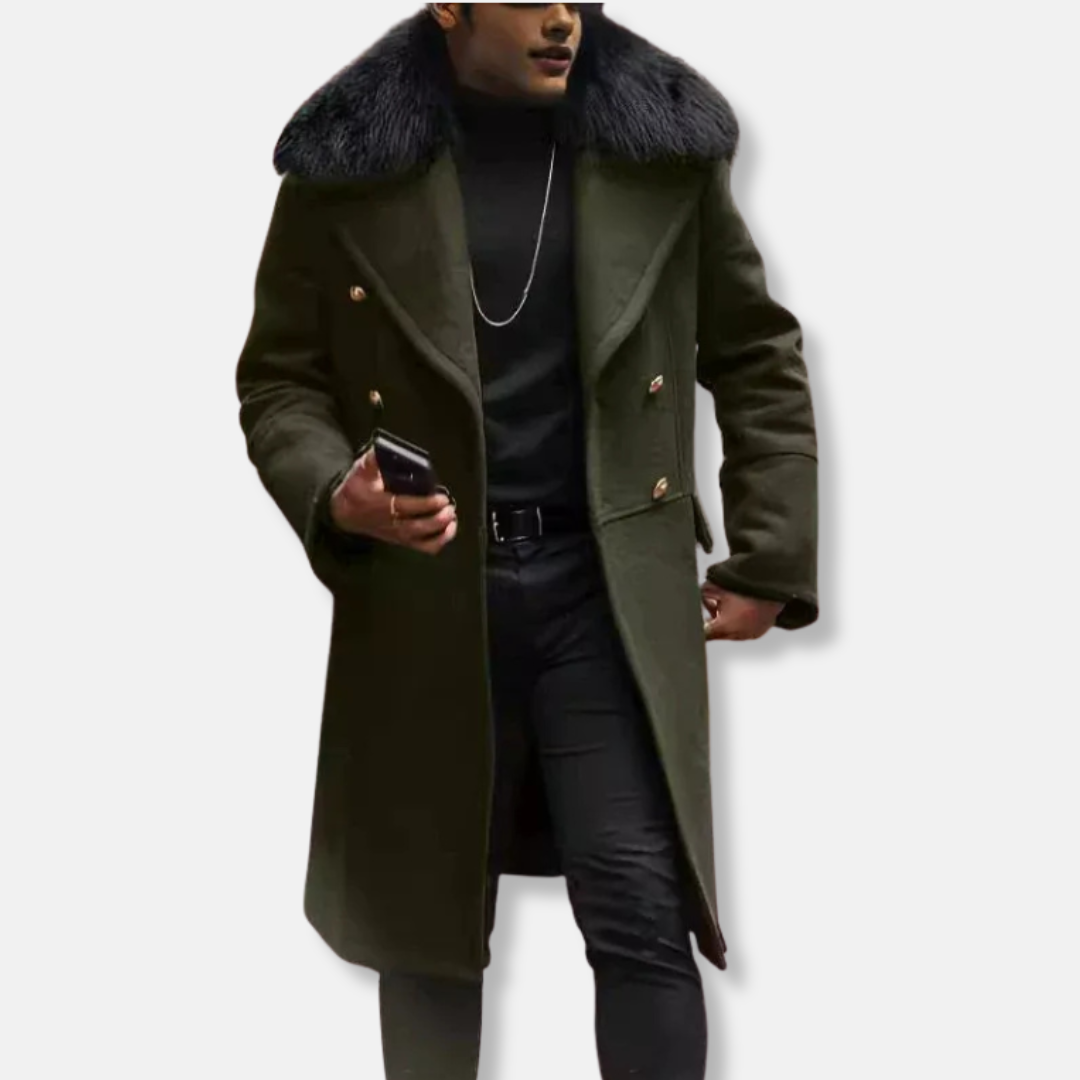 Men's Overcoat – Woolmix – Oversized Fit – Double Lapel – Plush Fur Collar