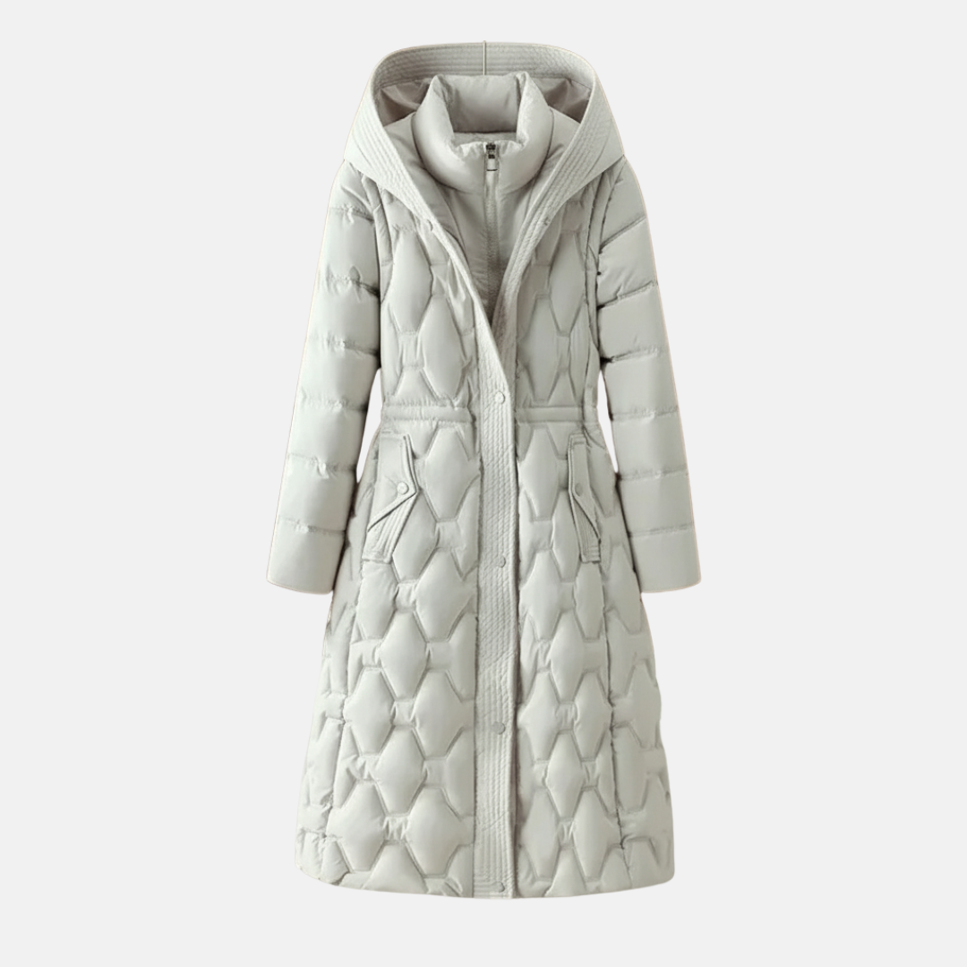 Women's long padded coat – Fitted model – With hood – Snap button closure
