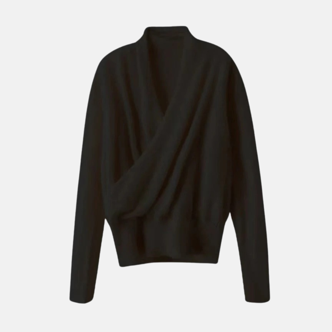 Women's Sweater – Wrap Model – Relaxed Fit – Long Sleeves – Knitted Wool Blend