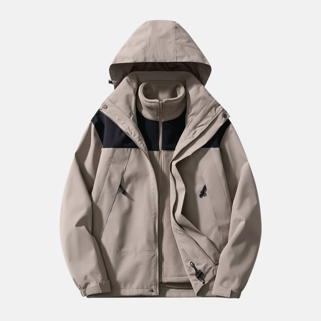 Men's Outdoor Jacket – Water-Repellent – Removable Fleece – Adjustable Hood