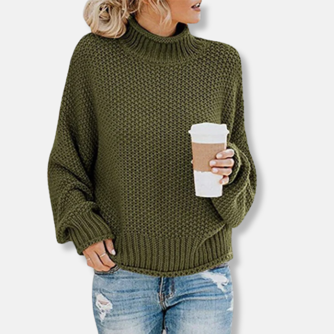 Women's Sweater – Oversized Fit – High Neck – Dropped Shoulders – Ribbed Hems