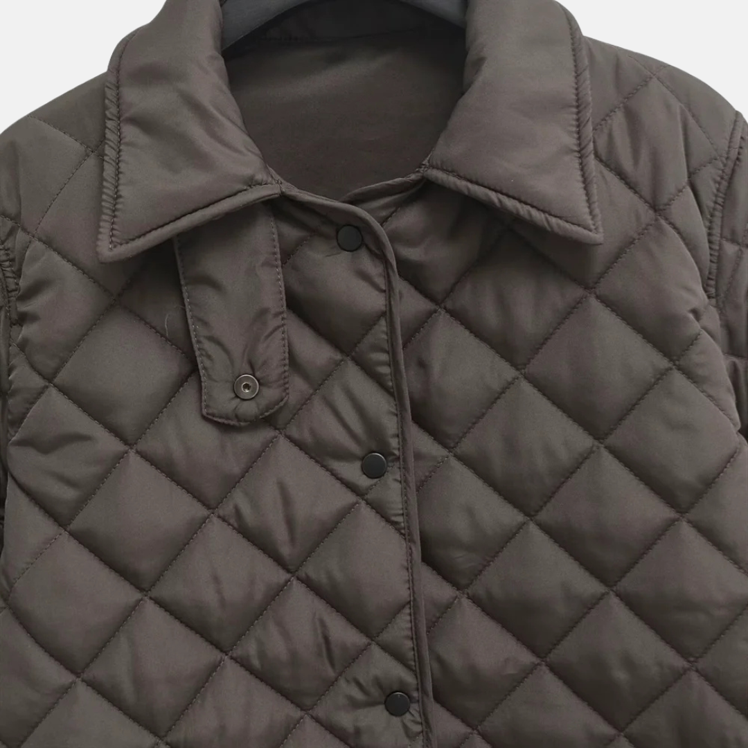 Women's Coat – Quilted – Relaxed Fit – Mid Length – Diamond Stitching – Button Closure